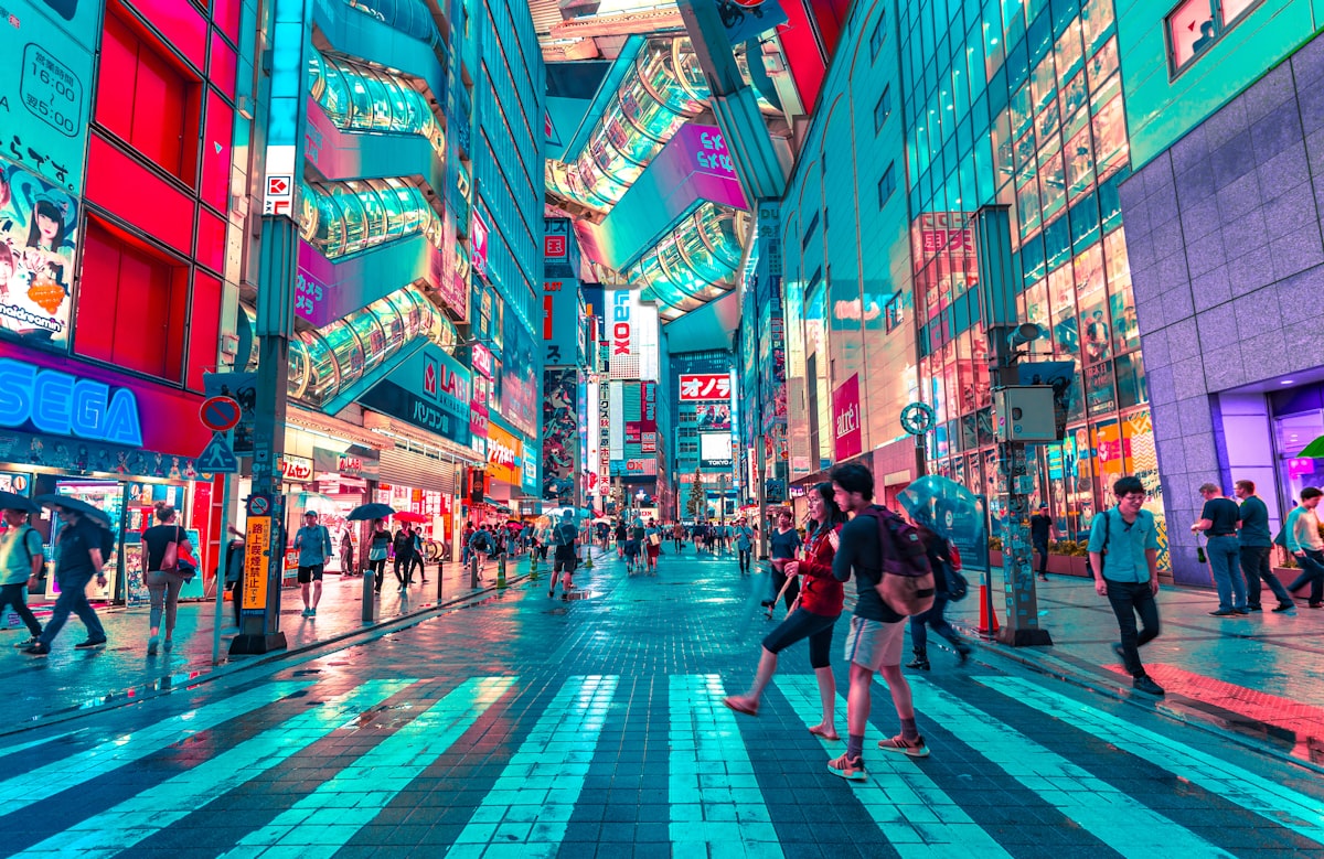 Tokyo city skyline at night showing the bustling streets and city lights
